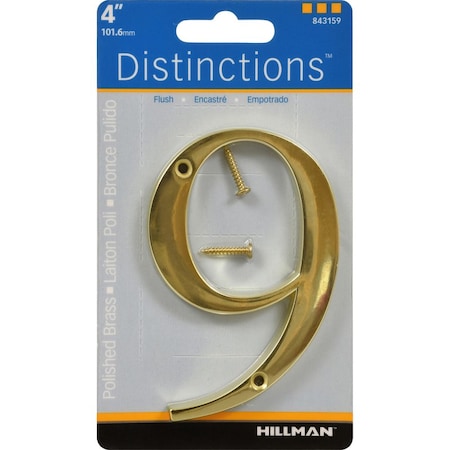 Hillman HILLMAN Distinctions 4 in. Gold Zinc Die-Cast Screw-On Number 9 1 pc, PK6 843159